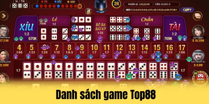 Top88 - Cá cược chuẩn chuyên gia cùng thương hiệu uy tín 3 Kho game tài xỉu thời thượng tại Top88